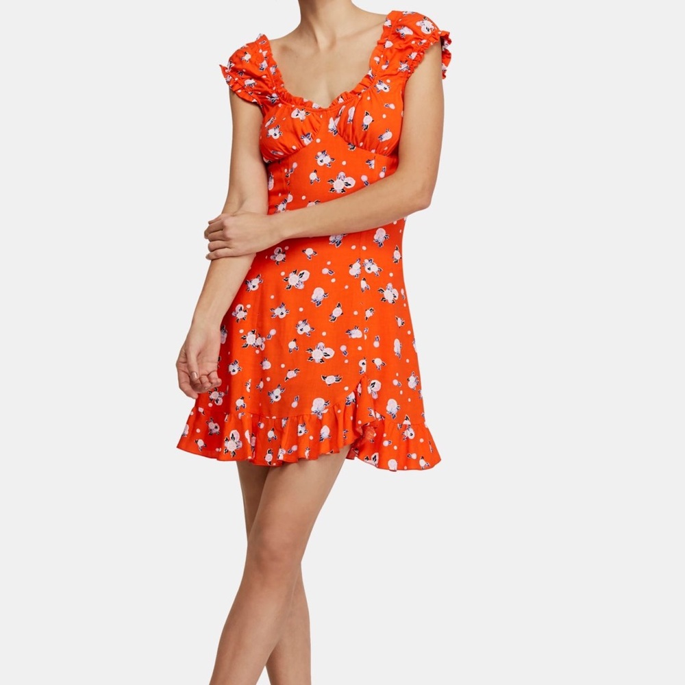 Free People Like a Lady Orange Floral Mini Dress size M - Picture 1 of 5